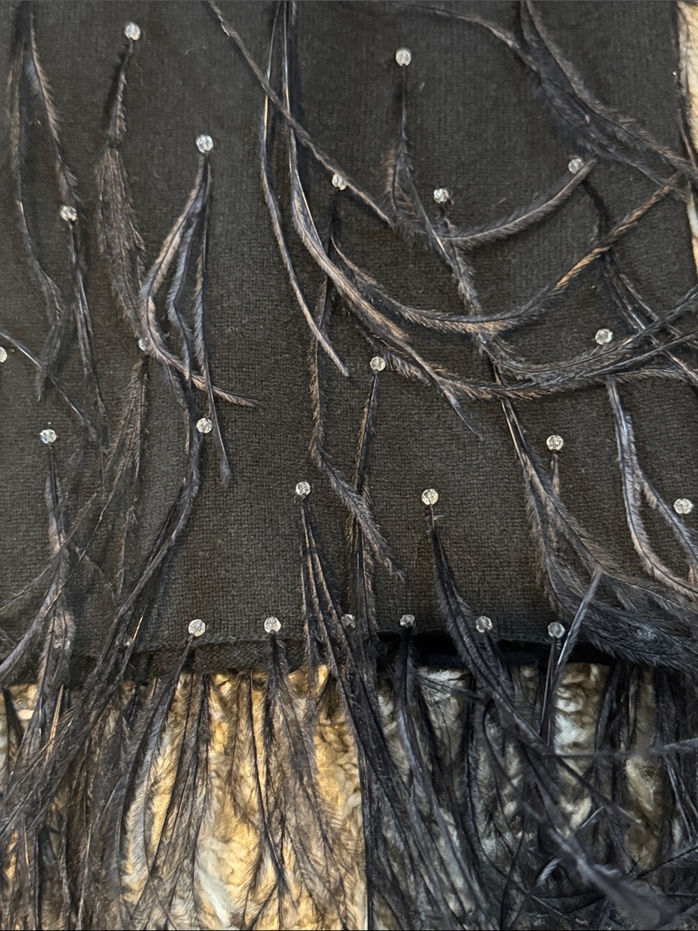 Black Rhinestone & Feather Fringe Scarf One Size - Picture 5 of 8